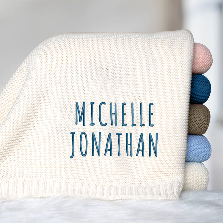 Cotton Knitted Baby Blankets Embroidered, Personalized Baby Blanket for Boys Girls, Custom Baby Name Blankets, Embroidery Blankets