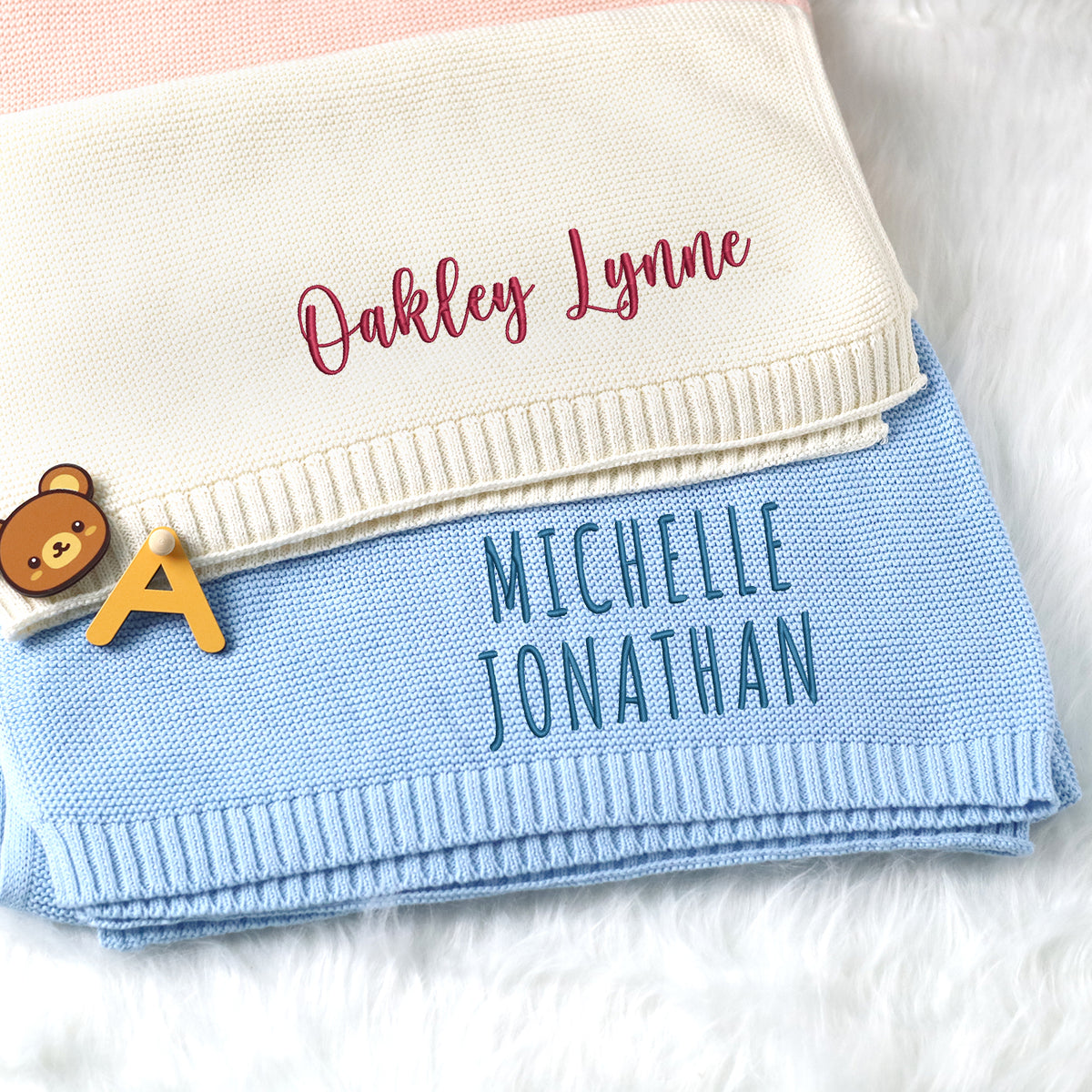 Cotton Knitted Baby Blankets Embroidered, Personalized Baby Blanket for Boys Girls, Custom Baby Name Blankets, Embroidery Blankets