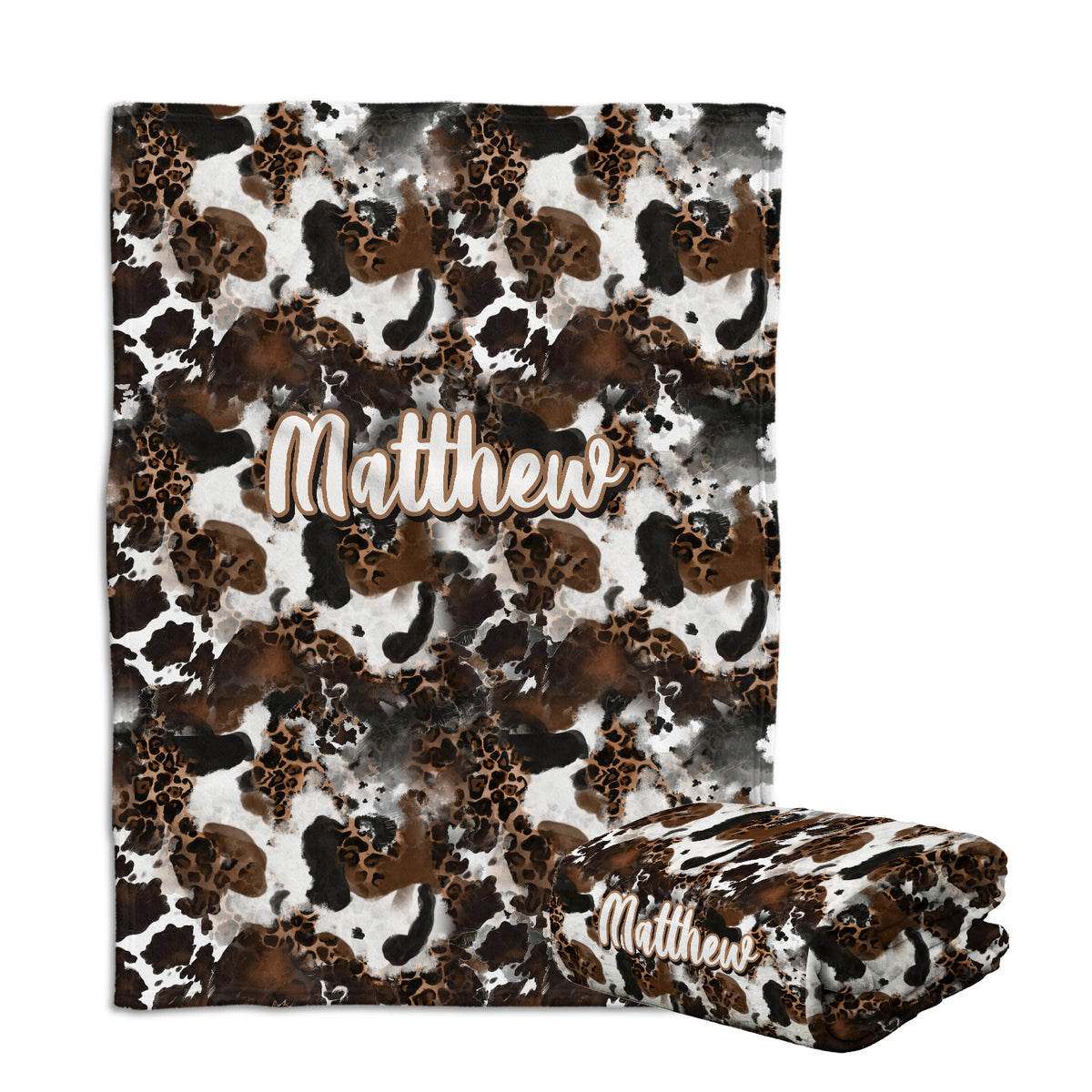 Cow Print Fleece Blankets for Infants & Toddlers, Custom Name - Boys & Girls, Western Cowboy / Cow Stuff