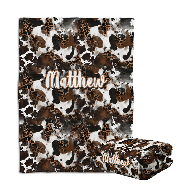 Cow Print Fleece Blankets for Infants & Toddlers, Custom Name - Boys & Girls, Western Cowboy / Cow Stuff
