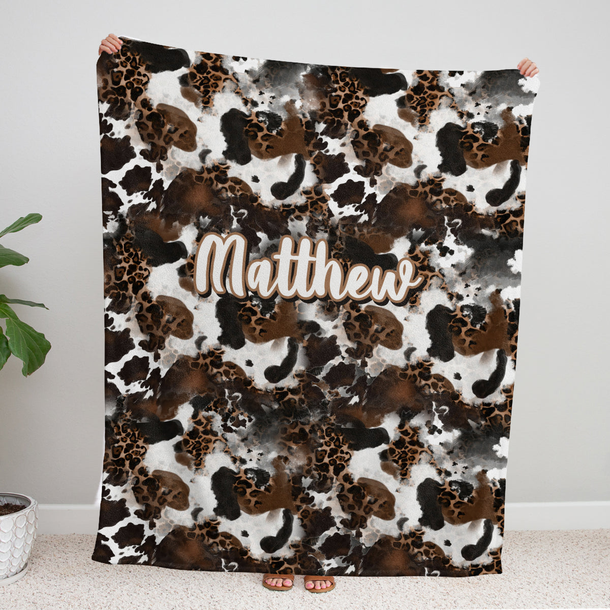 Cow Print Fleece Blankets for Infants & Toddlers, Custom Name - Boys & Girls, Western Cowboy / Cow Stuff