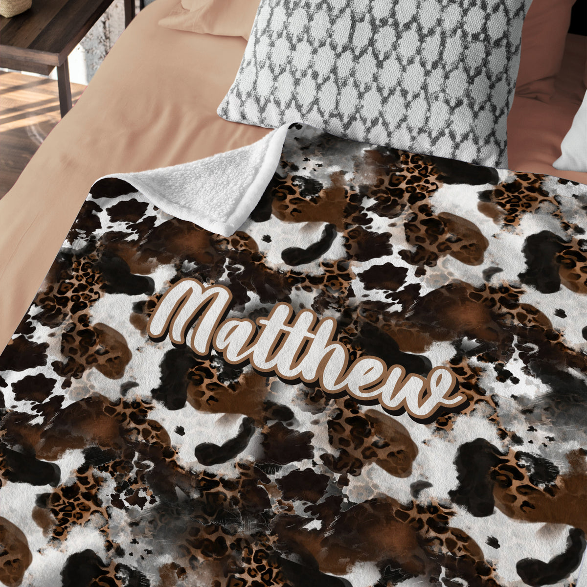 Cow Print Fleece Blankets for Infants & Toddlers, Custom Name - Boys & Girls, Western Cowboy / Cow Stuff