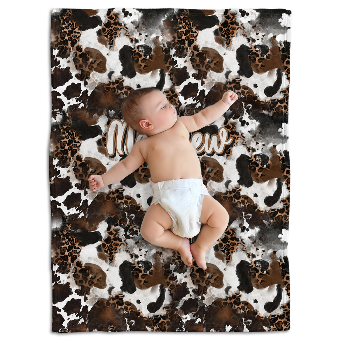 Cow Print Fleece Blankets for Infants & Toddlers, Custom Name - Boys & Girls, Western Cowboy / Cow Stuff