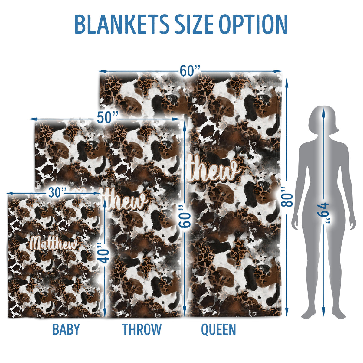 Cow Print Fleece Blankets for Infants & Toddlers, Custom Name - Boys & Girls, Western Cowboy / Cow Stuff