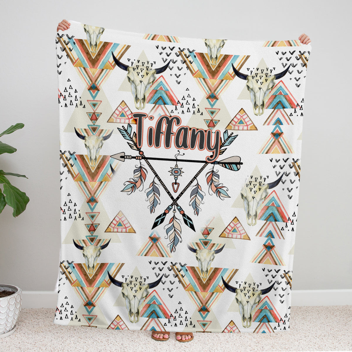 Cow Skull Personalized Baby Blankets for Boys Girls, Baby Stuff, Custom Baby Blankets Name Fleece Blankets for Infant Newborn Son Daughter
