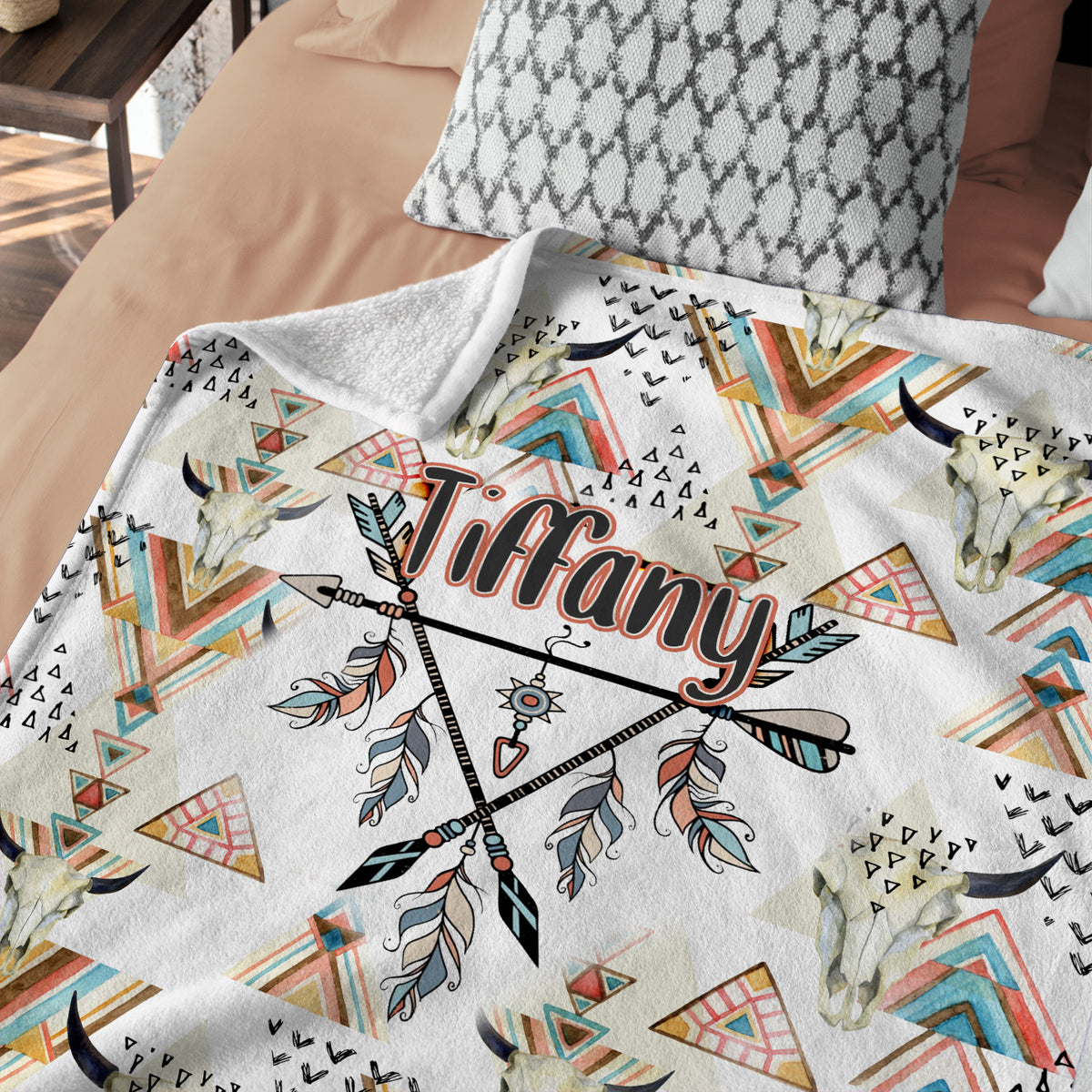 Cow Skull Personalized Baby Blankets for Boys Girls, Baby Stuff, Custom Baby Blankets Name Fleece Blankets for Infant Newborn Son Daughter