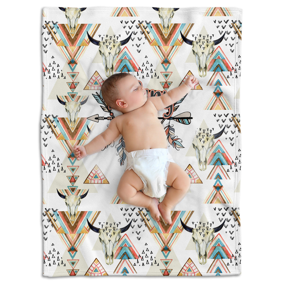 Cow Skull Personalized Baby Blankets for Boys Girls, Baby Stuff, Custom Baby Blankets Name Fleece Blankets for Infant Newborn Son Daughter