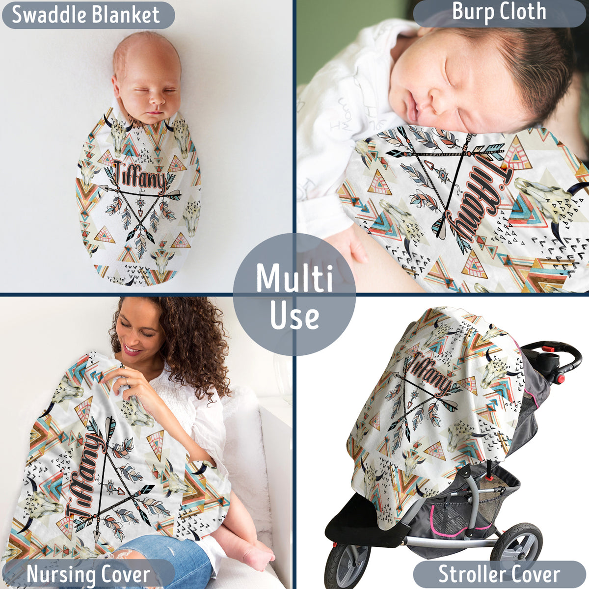 Cow Skull Personalized Baby Blankets for Boys Girls, Baby Stuff, Custom Baby Blankets Name Fleece Blankets for Infant Newborn Son Daughter
