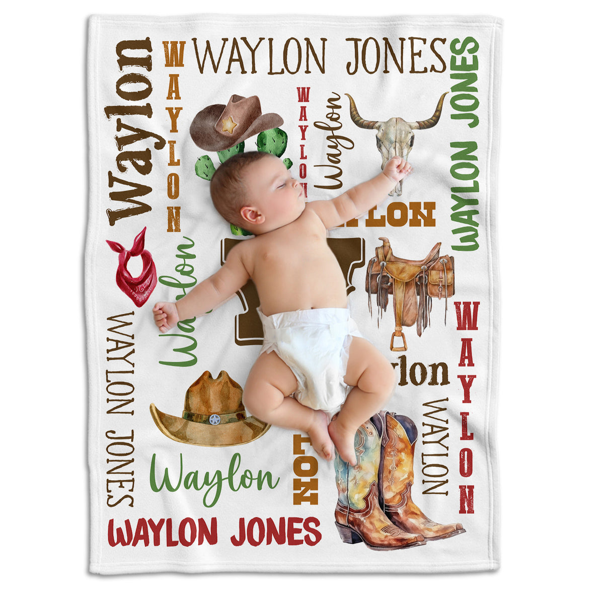 Cowboy Baby Blankets, Personalized Baby Blankets with Name, Custom Name Baby Blanket, Swaddle Baby Blanket, Crib