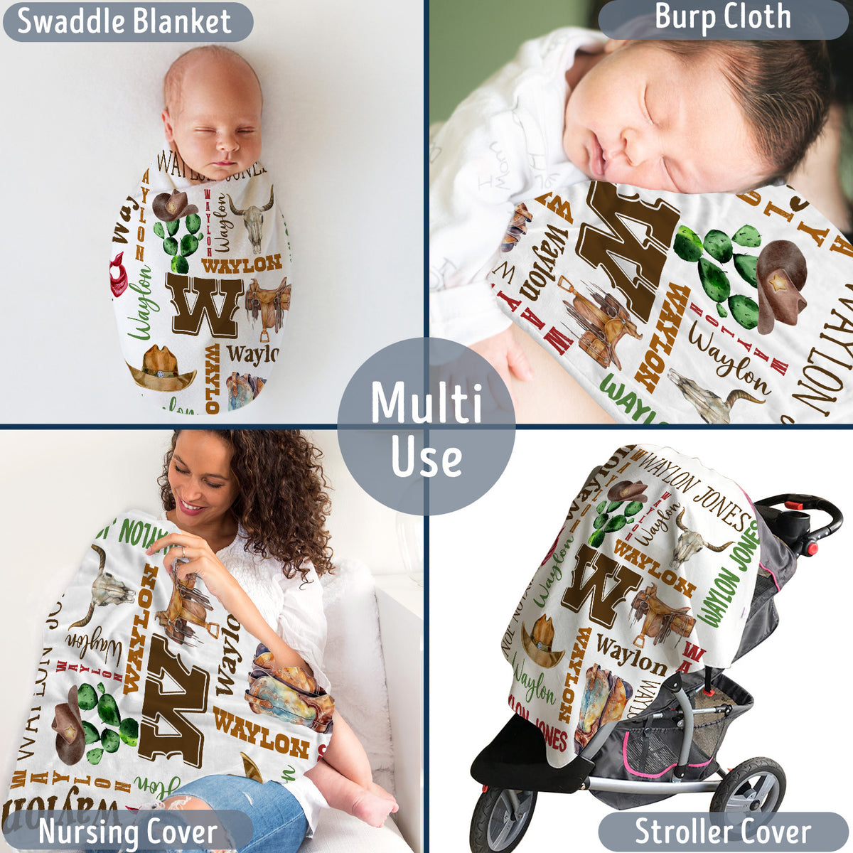 Cowboy Baby Blankets, Personalized Baby Blankets with Name, Custom Name Baby Blanket, Swaddle Baby Blanket, Crib