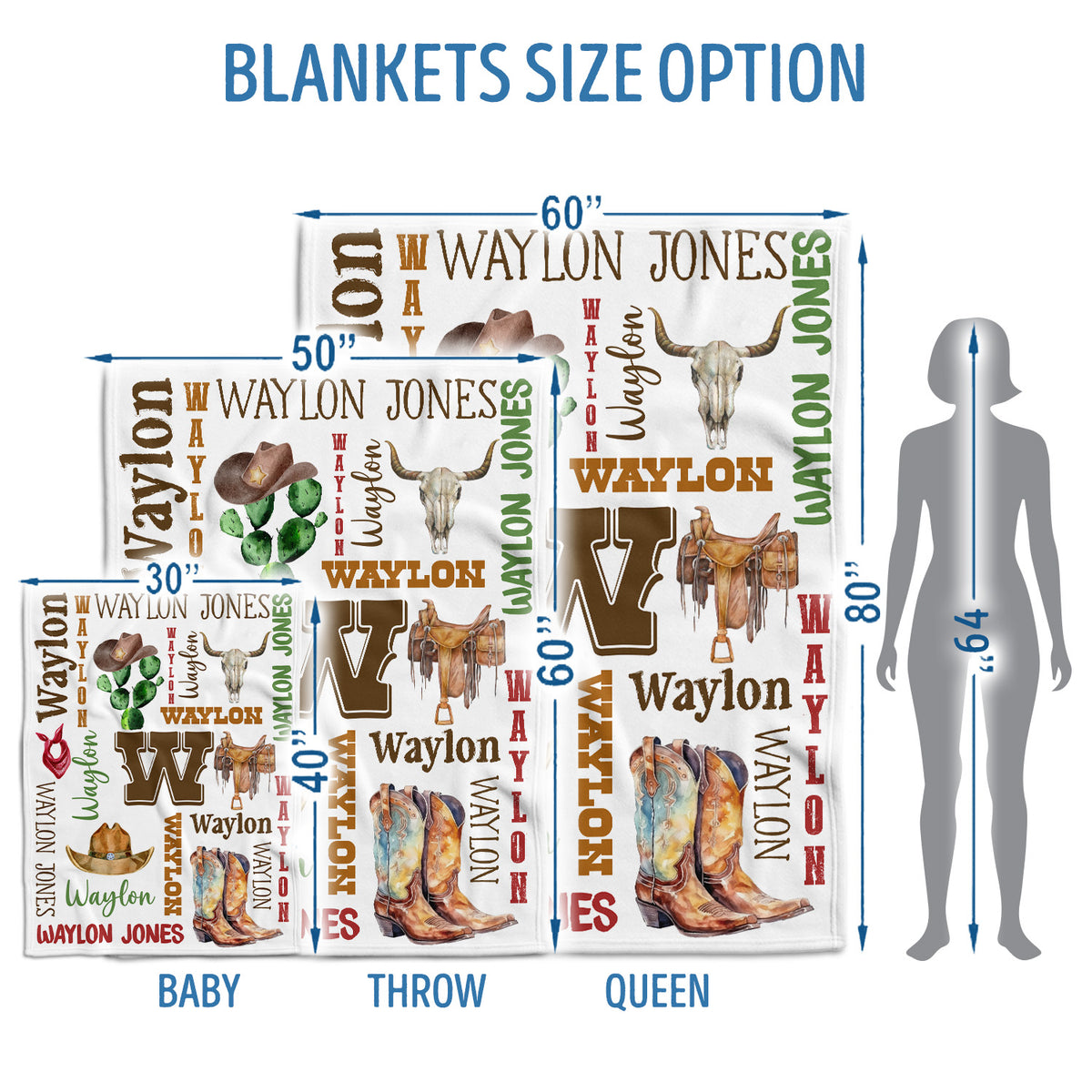 Cowboy Baby Blankets, Personalized Baby Blankets with Name, Custom Name Baby Blanket, Swaddle Baby Blanket, Crib