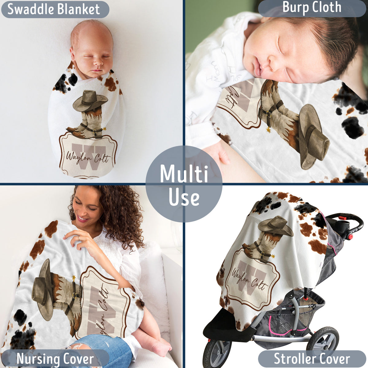 Cowboy Baby Blankets, Personalized Baby Blankets with Name, Custom Name Baby Blanket, Swaddle Baby Blanket, Crib, Gift For Kids
