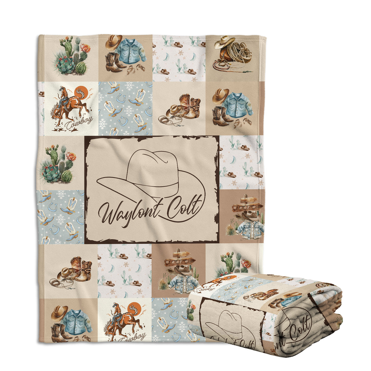 Cowboy Baby Blankets, Personalized Baby Blankets with Name For Baby, Custom Name Baby Blanket, Swaddle Baby Blanket