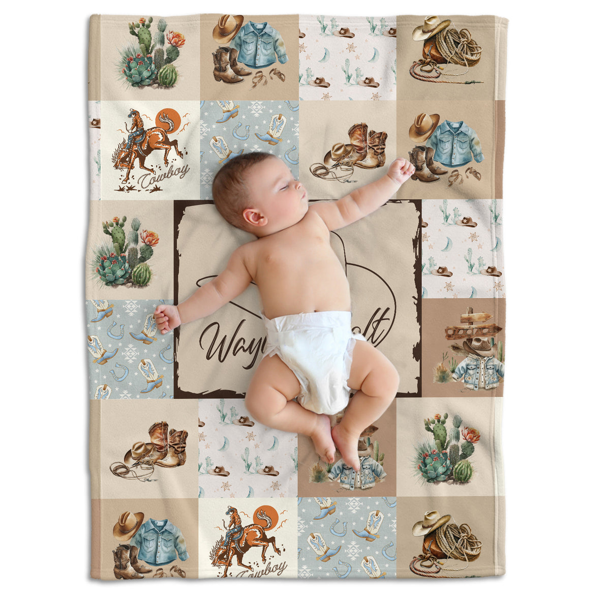 Cowboy Baby Blankets, Personalized Baby Blankets with Name For Baby, Custom Name Baby Blanket, Swaddle Baby Blanket