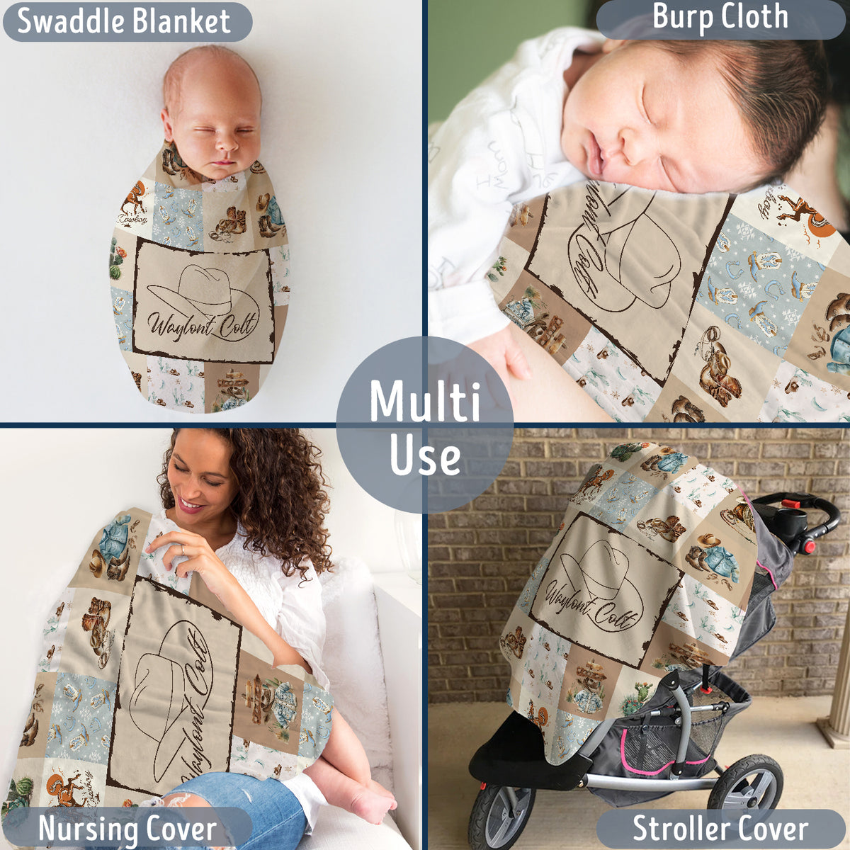 Cowboy Baby Blankets, Personalized Baby Blankets with Name For Baby, Custom Name Baby Blanket, Swaddle Baby Blanket