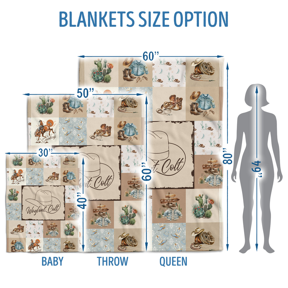 Cowboy Baby Blankets, Personalized Baby Blankets with Name For Baby, Custom Name Baby Blanket, Swaddle Baby Blanket
