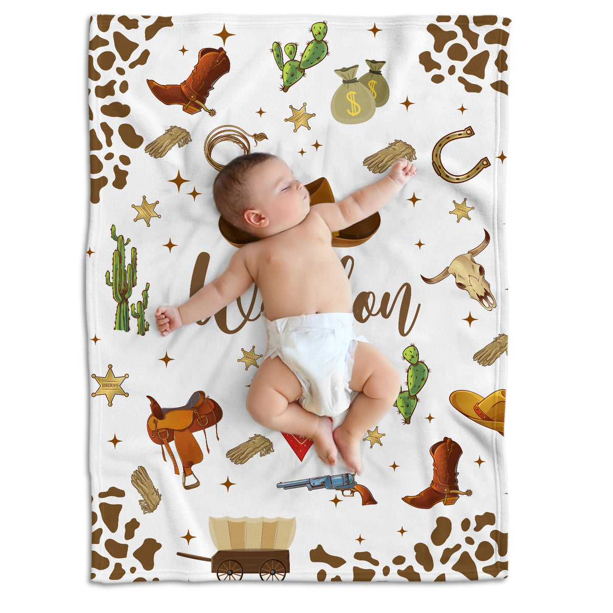 Cowboy Baby Blankets, Personalized Baby Blankets with Name, Swaddle Baby Blanket, Crib, Great Gift For Baby