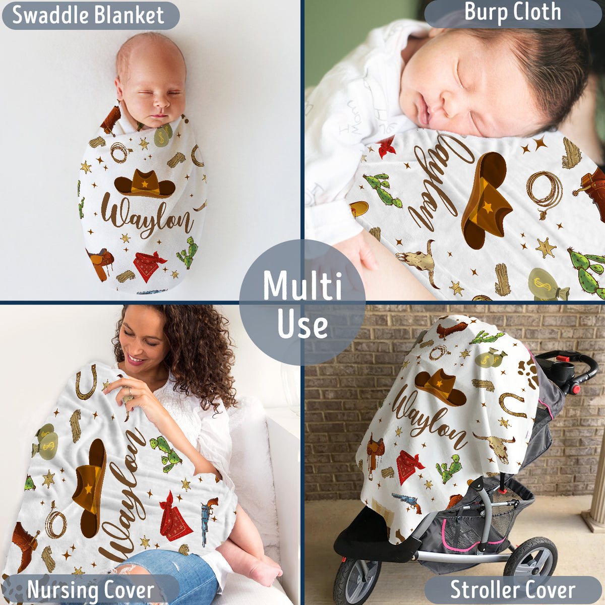 Cowboy Baby Blankets, Personalized Baby Blankets with Name, Swaddle Baby Blanket, Crib, Great Gift For Baby