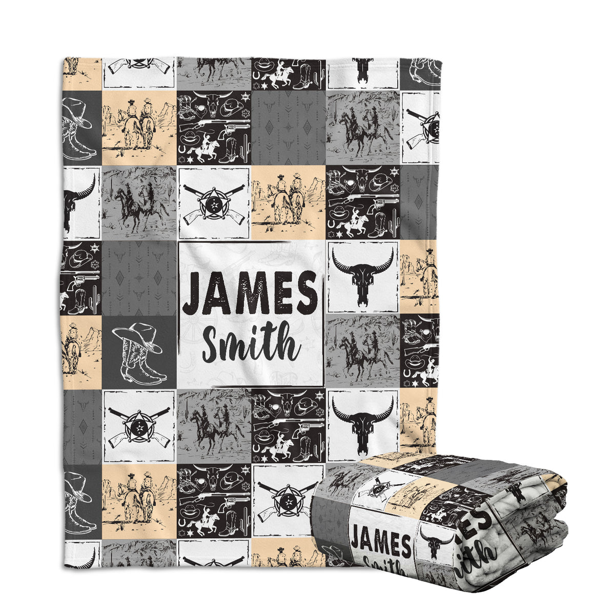 Cowboy Personalized Baby Blanket - Western Fleece Blankets for Boys & Girls, Custom Name, 3 Sizes for Infant Newborn Son & Daughter