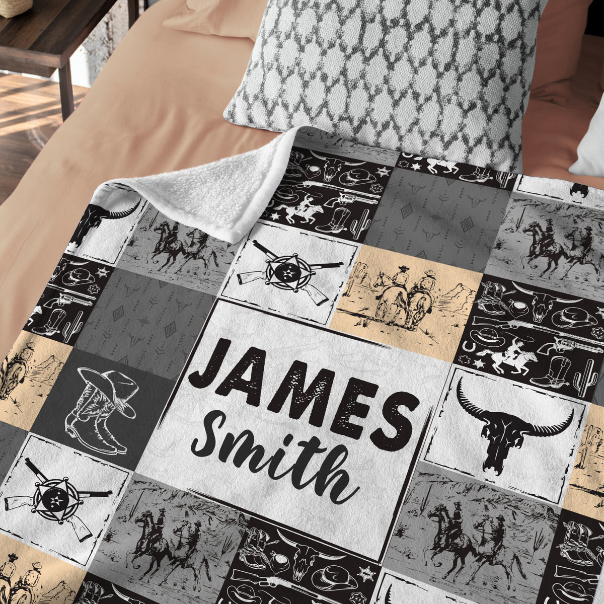 Cowboy Personalized Baby Blanket - Western Fleece Blankets for Boys & Girls, Custom Name, 3 Sizes for Infant Newborn Son & Daughter