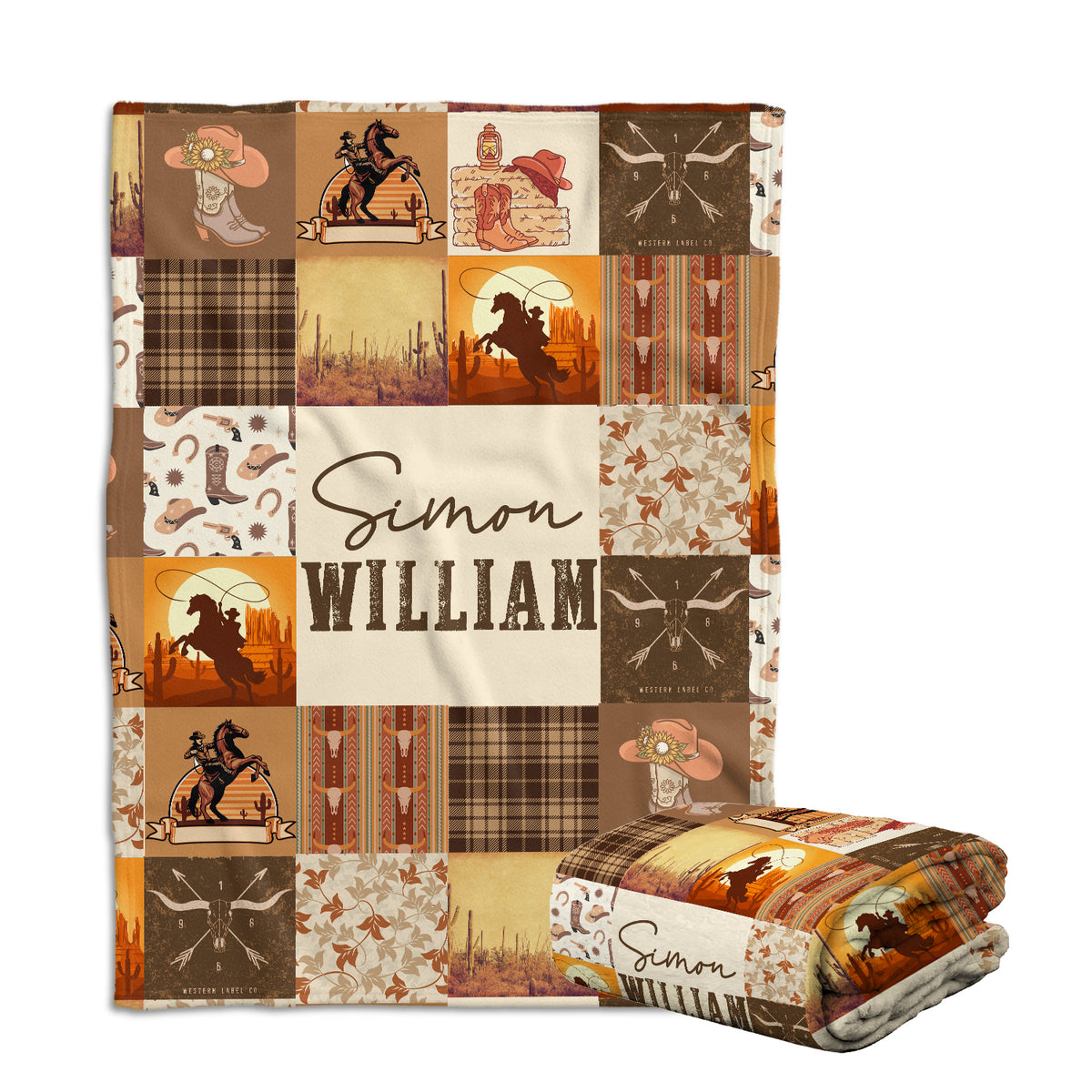 Cowboy Personalized Baby Blankets, Brown Baby Western Blanket for Baby, Custom Baby Blankets Name Fleece Blankets for Infant Newborn Son Daughter