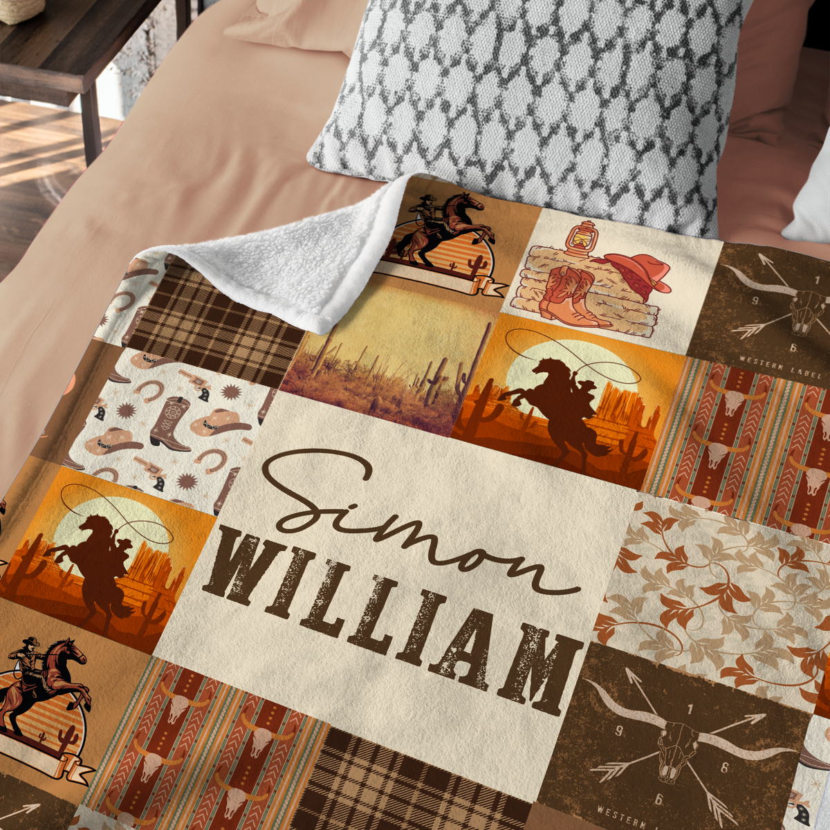 Cowboy Personalized Baby Blankets, Brown Baby Western Blanket for Baby, Custom Baby Blankets Name Fleece Blankets for Infant Newborn Son Daughter