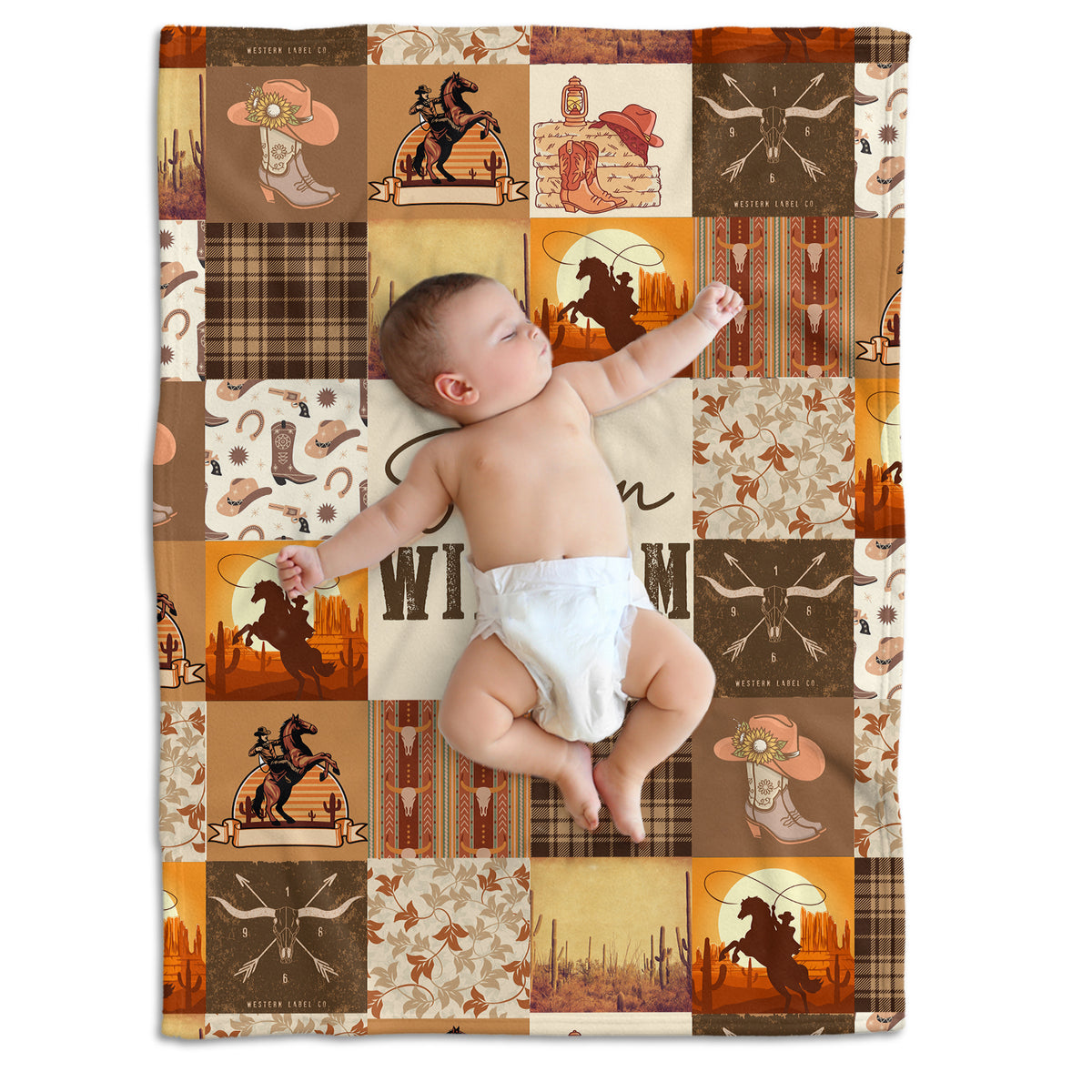 Cowboy Personalized Baby Blankets, Brown Baby Western Blanket for Baby, Custom Baby Blankets Name Fleece Blankets for Infant Newborn Son Daughter