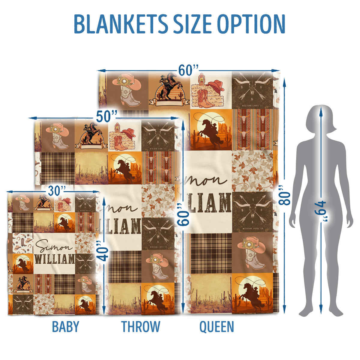 Cowboy Personalized Baby Blankets, Brown Baby Western Blanket for Baby, Custom Baby Blankets Name Fleece Blankets for Infant Newborn Son Daughter