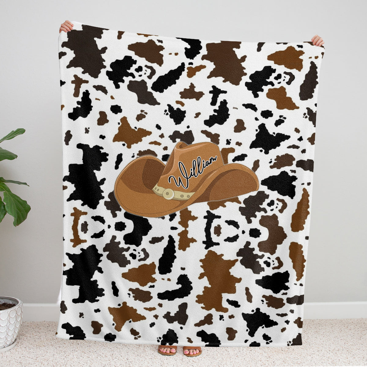 Cowhide Baby Blankets, Cow Print Personalized Baby Blankets for Boys, 3 Sizes Fleece Blankets for Infant Newborn Son Daughter