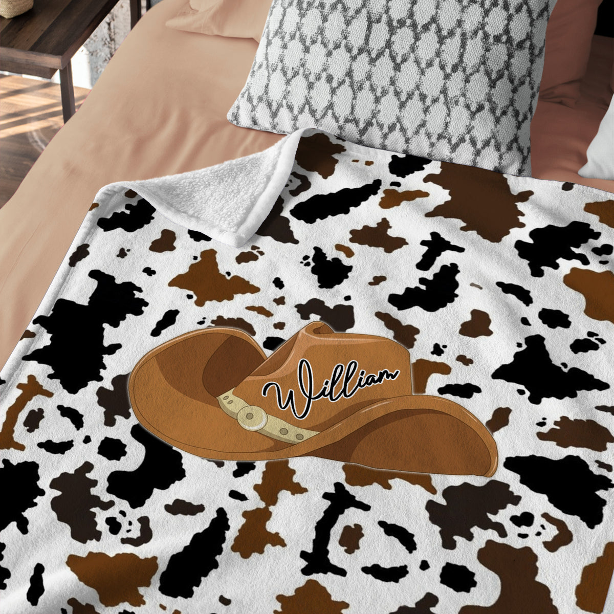 Cowhide Baby Blankets, Cow Print Personalized Baby Blankets for Boys, 3 Sizes Fleece Blankets for Infant Newborn Son Daughter