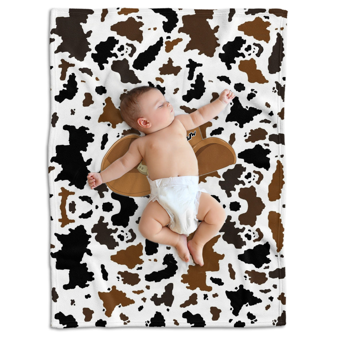 Cowhide Baby Blankets, Cow Print Personalized Baby Blankets for Boys, 3 Sizes Fleece Blankets for Infant Newborn Son Daughter