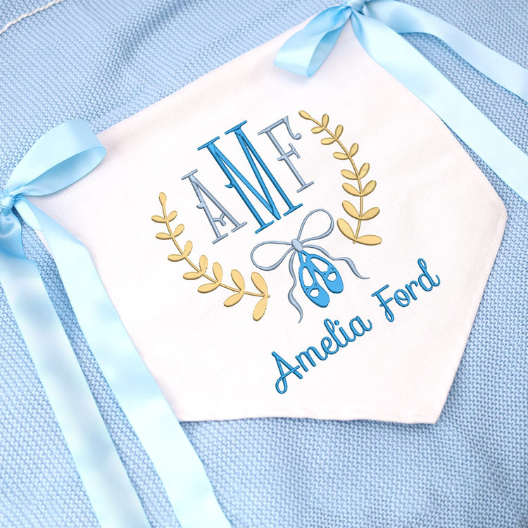 Custom Baby Banner and Shoes with Embroidered Name, Hospital Door Sign and Nursery Wall Decor, Baby Flag Custom Name