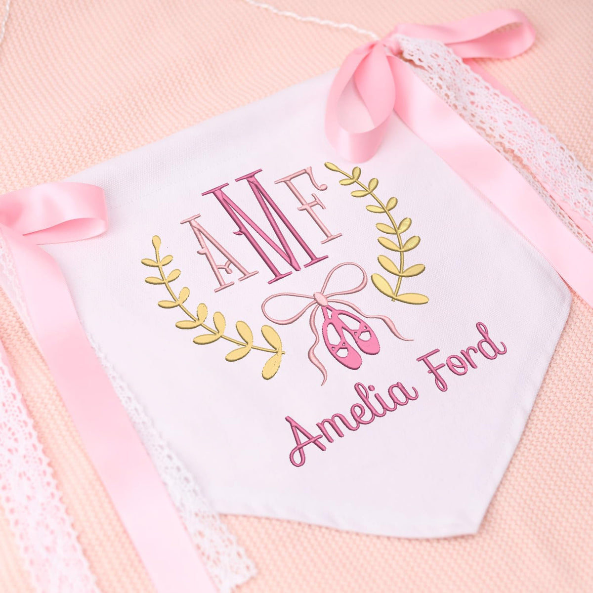 Custom Baby Banner and Shoes with Embroidered Name, Hospital Door Sign and Nursery Wall Decor, Baby Flag Custom Name