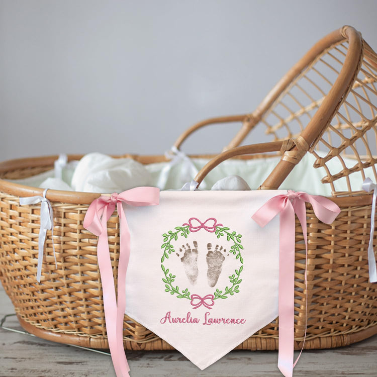 Custom Baby Banner with Bows, Baby Announcement Sign Gift for New Parents, Footprint Sign for Newborn, Baby Name Reveal