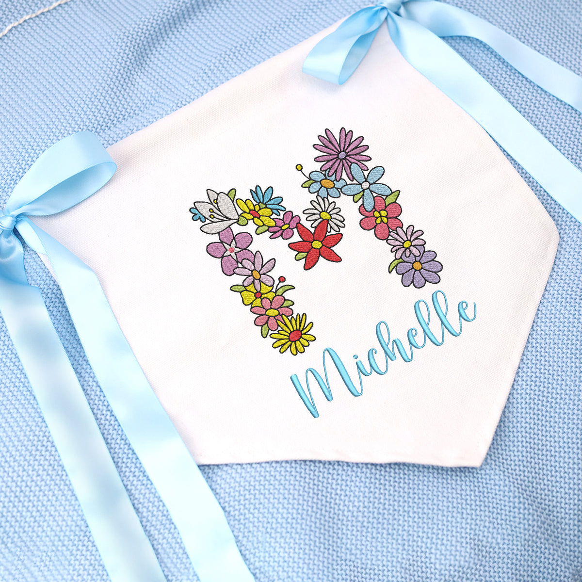 Custom Baby Banner with Embroidered Flowers Initial Name, Welcome Banner, Hospital Door Sign, Baby Crib Hanging Flag, Custom Baby Flag
