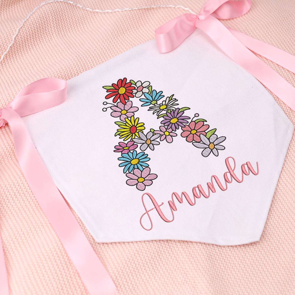 Custom Baby Banner with Embroidered Flowers Initial Name, Welcome Banner, Hospital Door Sign, Baby Crib Hanging Flag, Custom Baby Flag