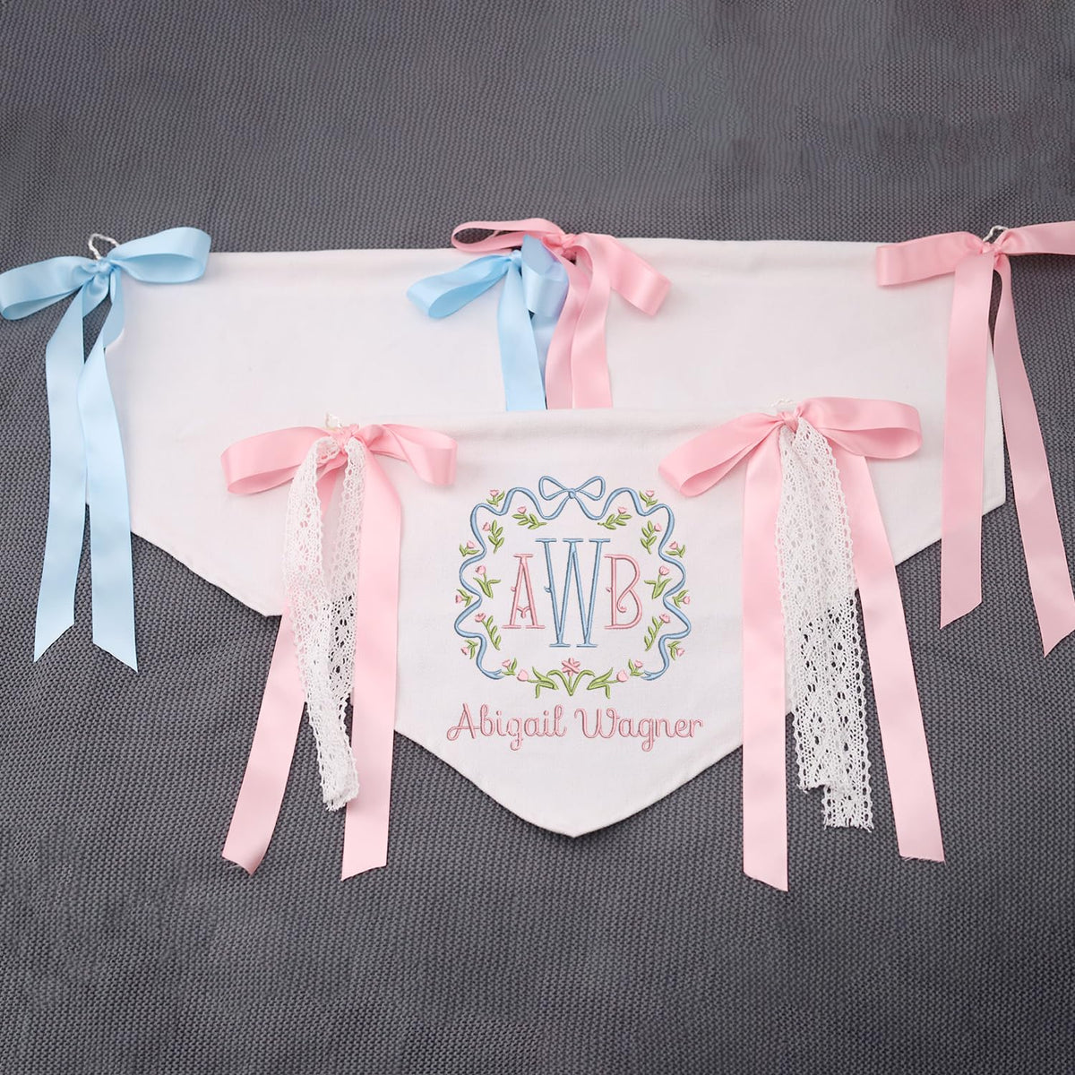 Custom Baby Banner with Monogrammed, Baby Shower with Bows, Baby Crib Hanging Pennant Flag, Baby Room Front Door Sign, Gift For Baby