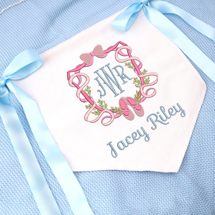 Custom Baby Banner with Monogrammed, Hospital Door Sign, Baby Shower with Bows, Baby Crib Hanging Pennant Flag, Baby Room Front Door Sign