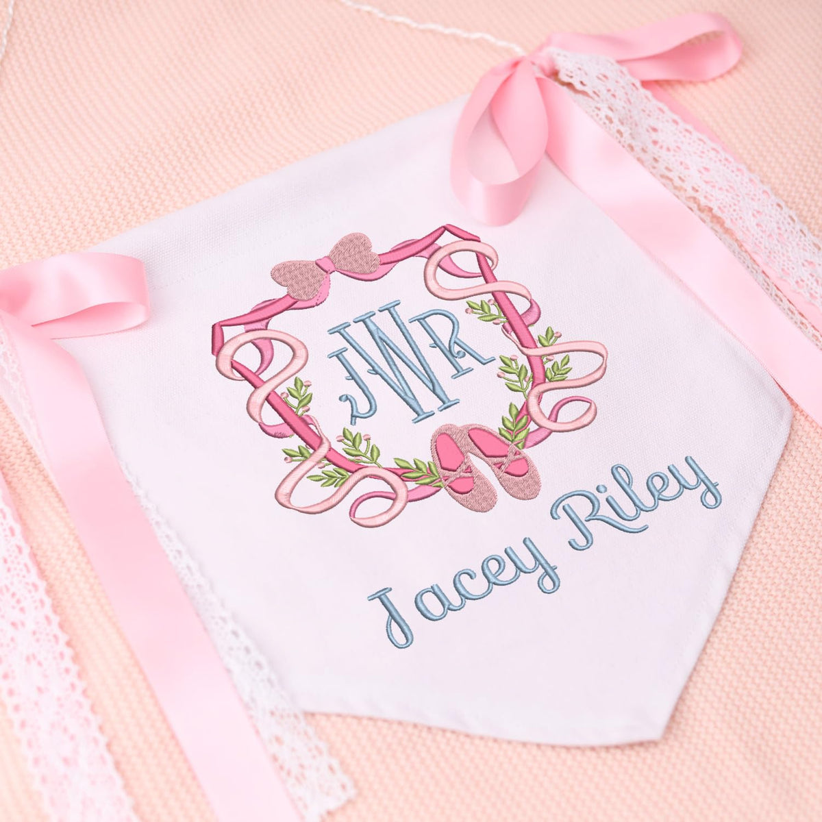 Custom Baby Banner with Monogrammed, Hospital Door Sign, Baby Shower with Bows, Baby Crib Hanging Pennant Flag, Baby Room Front Door Sign