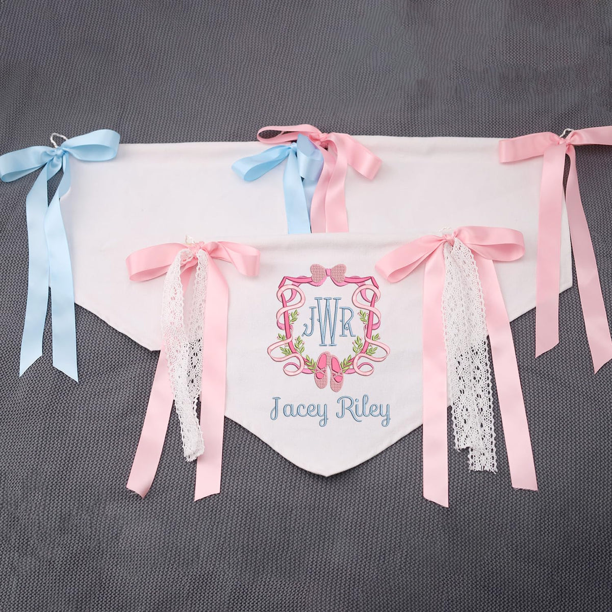Custom Baby Banner with Monogrammed, Hospital Door Sign, Baby Shower with Bows, Baby Crib Hanging Pennant Flag, Baby Room Front Door Sign