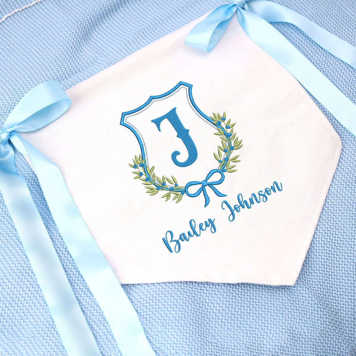 Custom Baby Flowers Banner with Embroidered Name, Welcome Banner, Baby Shower with Bows, Baby Crib Hanging Pennant Flag, Great gift for baby