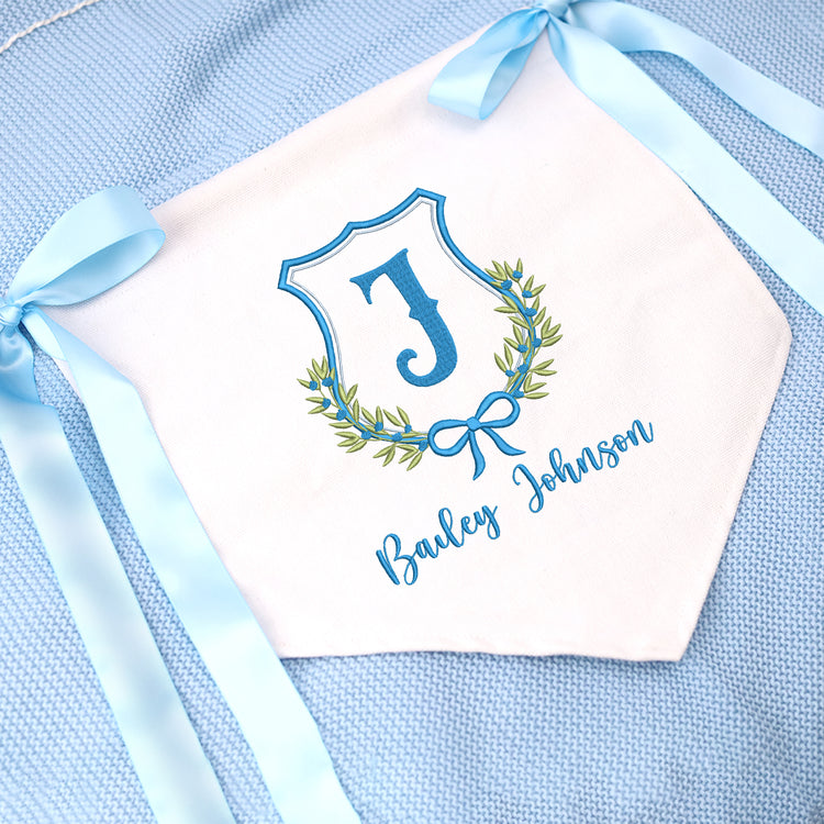 Custom Baby Flowers Banner with Embroidered Name, Welcome Banner, Baby Shower with Bows, Baby Crib Hanging Pennant Flag, Great gift for baby