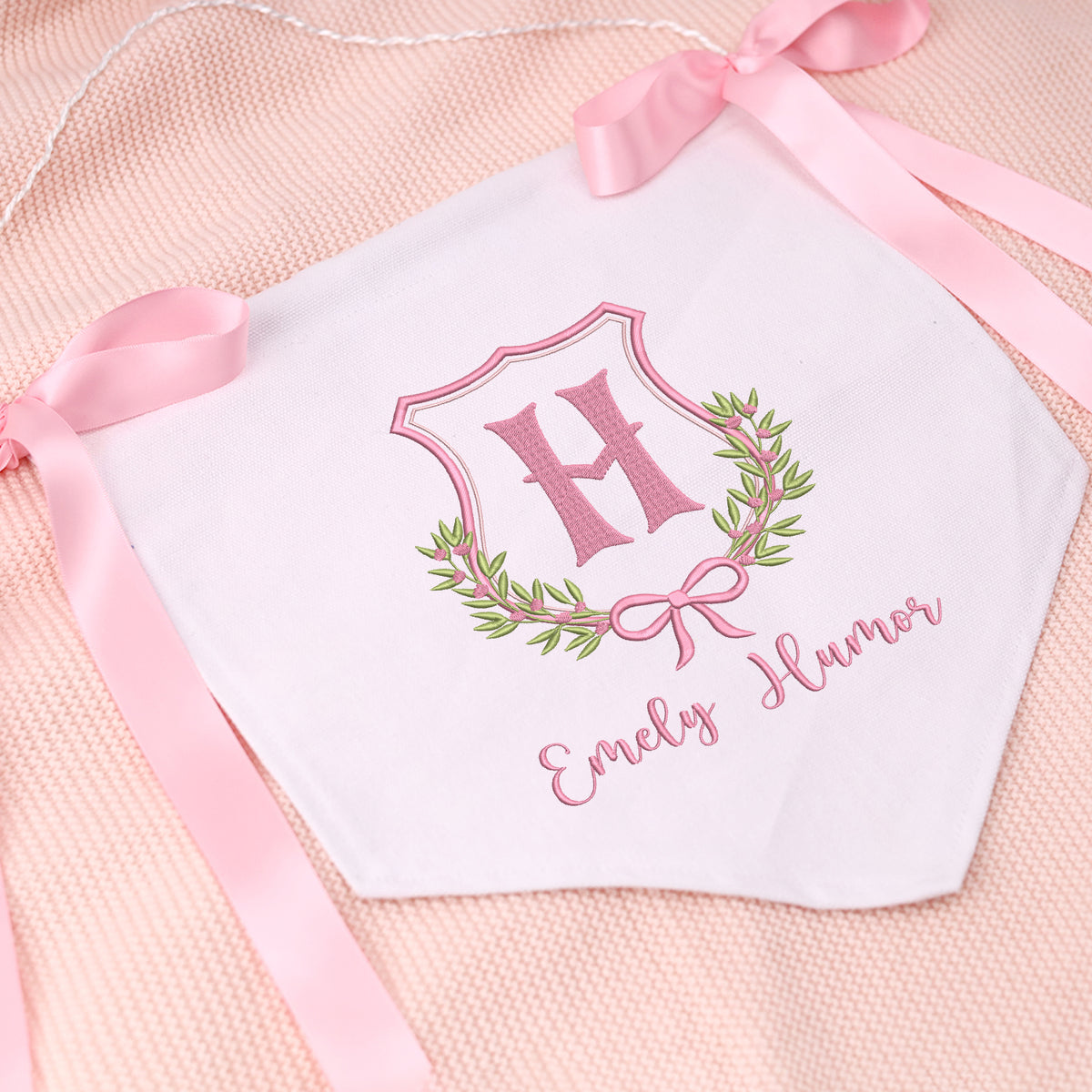 Custom Baby Flowers Banner with Embroidered Name, Welcome Banner, Baby Shower with Bows, Baby Crib Hanging Pennant Flag, Great gift for baby