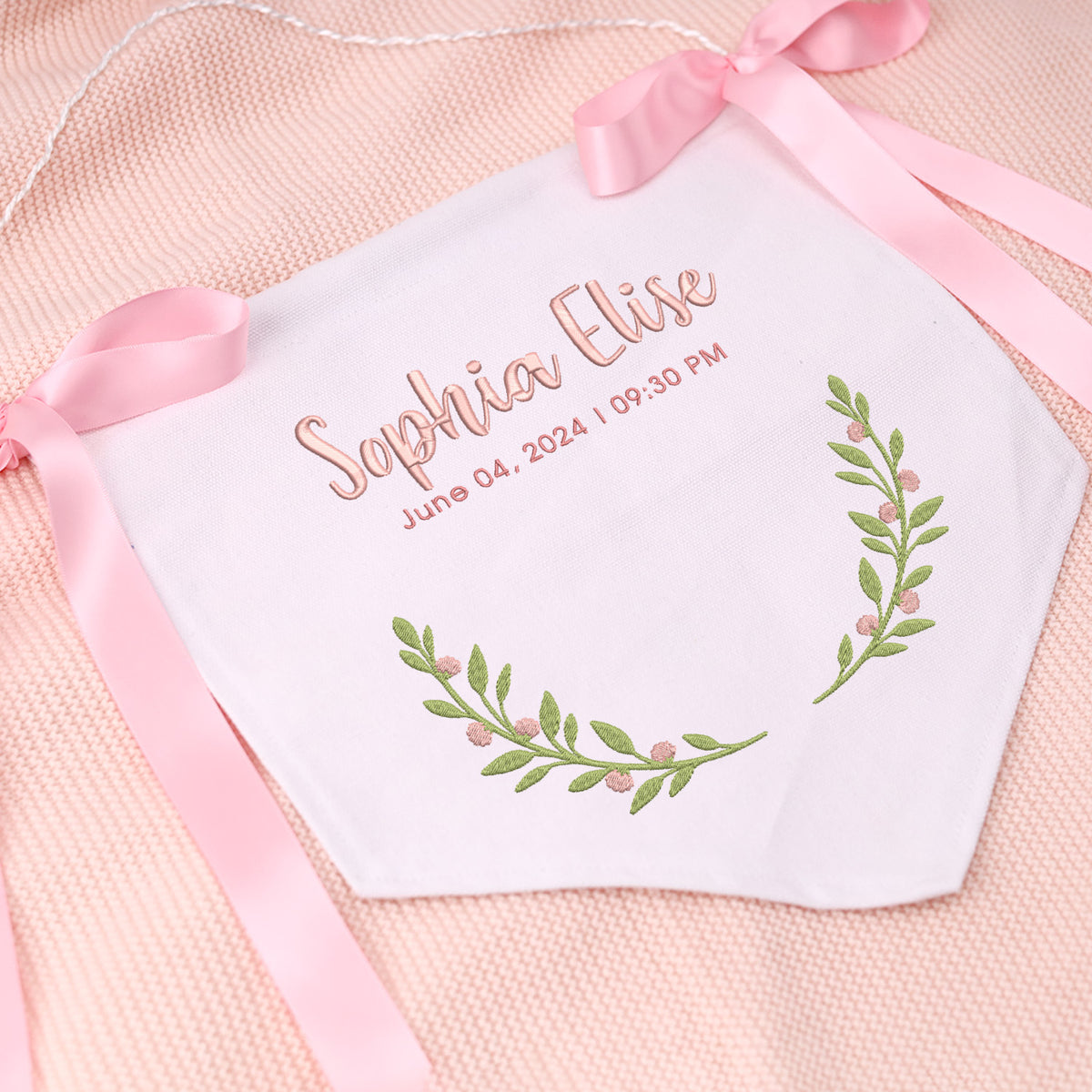 Custom Baby Footprint Banner with Bows, Personalized Embroidered Baby Name & Birth, Embroidered Welcome Banner for Girl Boy, Baby Birth Announcement Sign