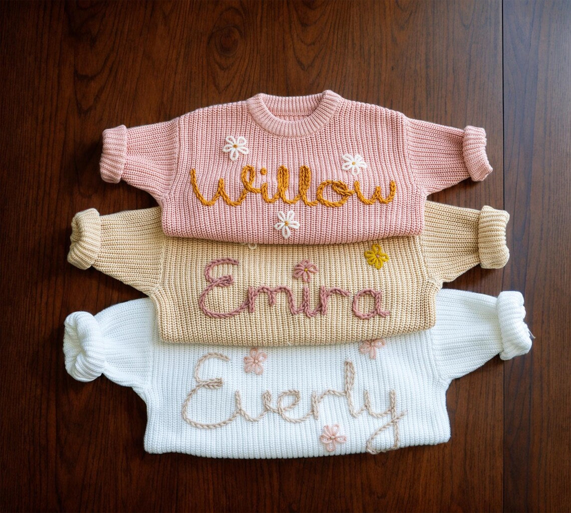 Custom Baby Name Sweate, Embroidered Baby Sweatshirt, Personalized Baby Clothes, Baby Knit Sweater, Kids Jumper, Baby Shower Gifts