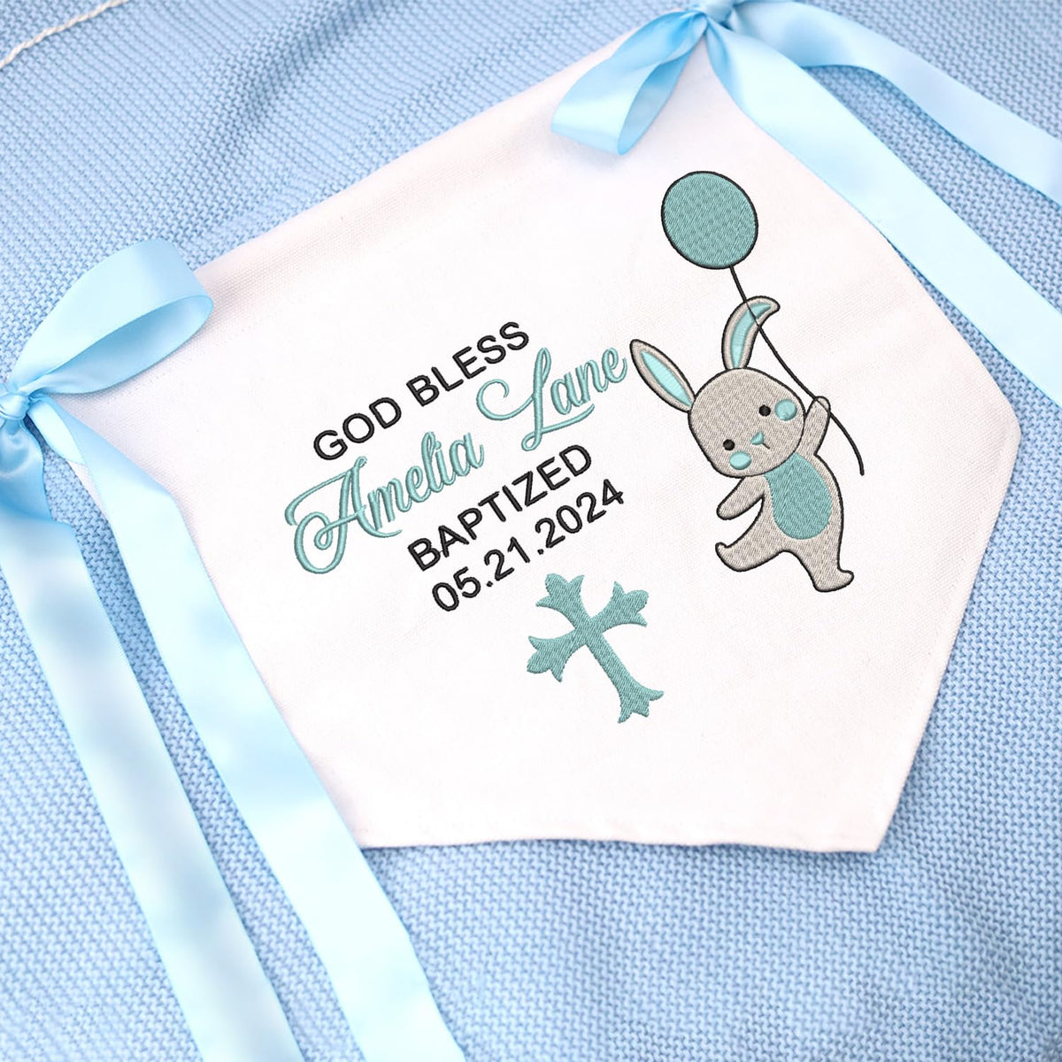 Custom Baptism Banner with Embroidered Cross, Baby Crib Canvas Hanging Pennant Flag, Baby Room Front Door Sign, Great Gift For Baby