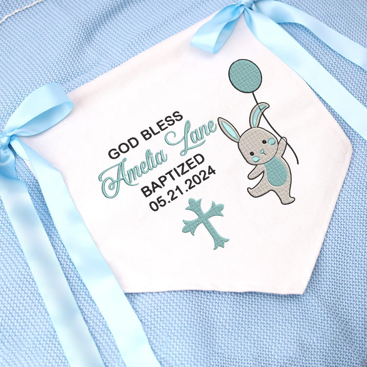 Custom Baptism Banner with Embroidered Cross, Baby Crib Canvas Hanging Pennant Flag, Baby Room Front Door Sign, Great Gift For Baby
