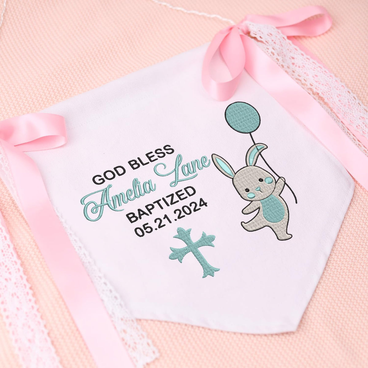 Custom Baptism Banner with Embroidered Cross, Baby Crib Canvas Hanging Pennant Flag, Baby Room Front Door Sign, Great Gift For Baby