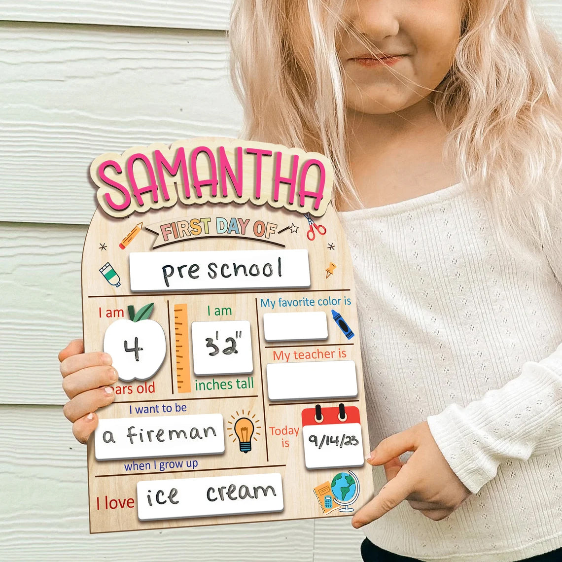 Custom First Day/Last Day of School Sign, Custom Name Sign, Preschool Back To School Dry Erase Sign, 1st Day of School Board