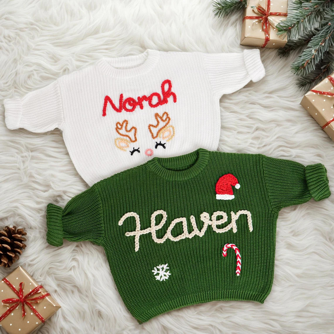 Custom Hand Embroidered Sweater Baby Name, Baby Holiday Sweater With Name, Baby First Christmas Sweater, Custom Baby Gift